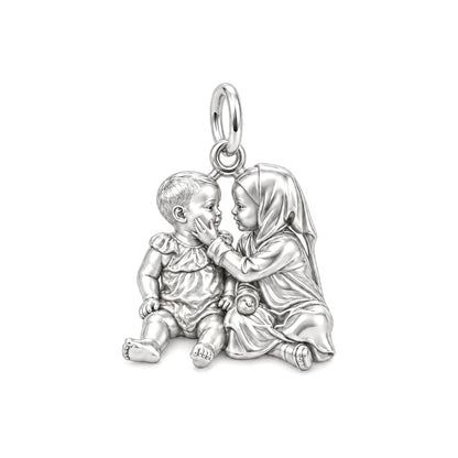 Tender Sibling Bond Charm Bracelet – Personalized Mom Gift – silver charm, front view