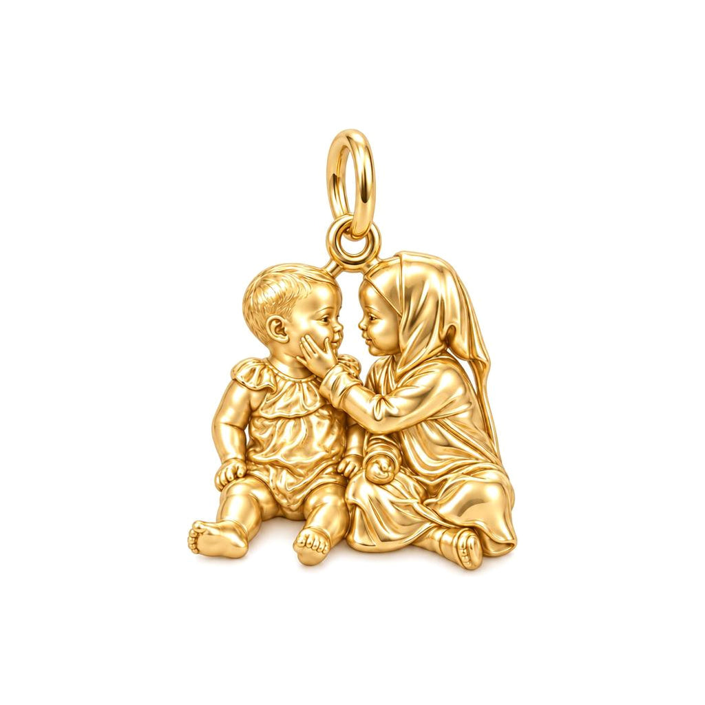 Tender Sibling Bond Charm Bracelet – Personalized Mom Gift – 18K gold charm, front view