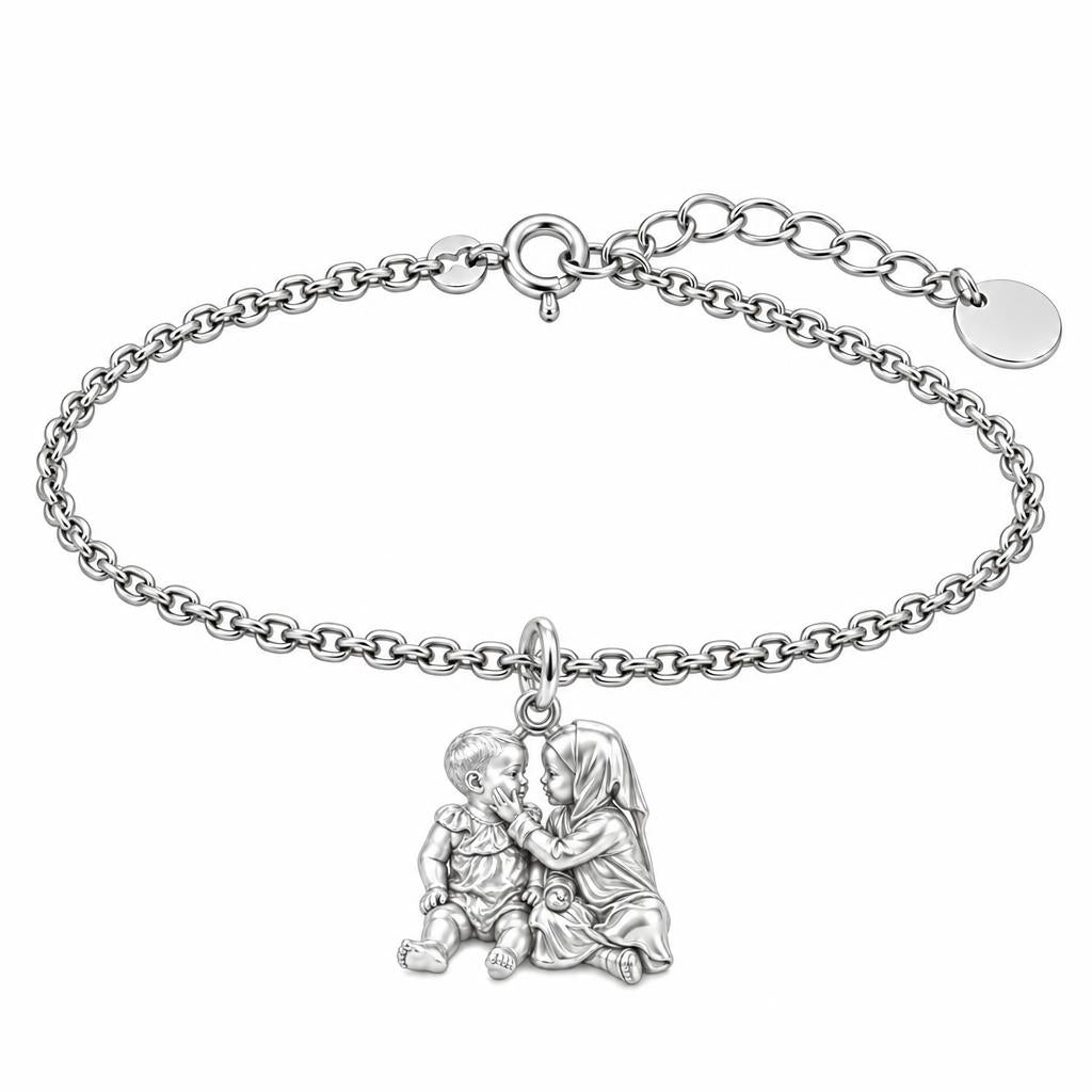 Tender Sibling Bond Charm Bracelet Set – silver, front view