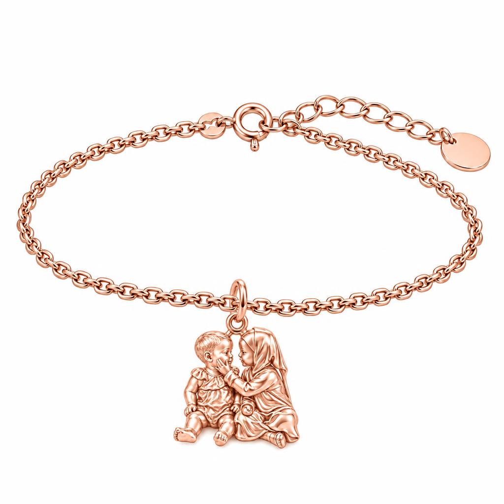Tender Sibling Bond Charm Bracelet Set – rose gold, front view