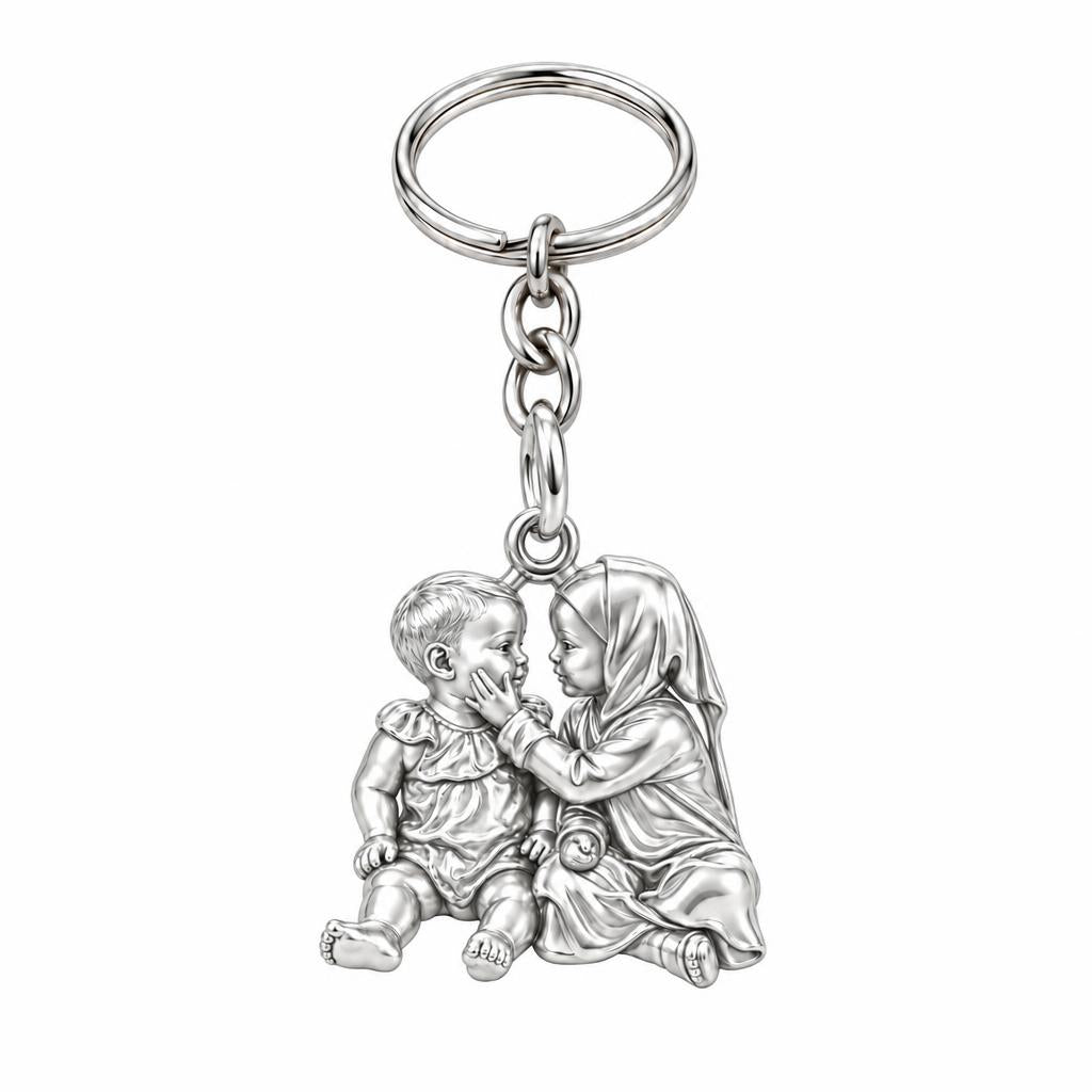 Tender Sibling Bond Charm Keychain – silver, front view