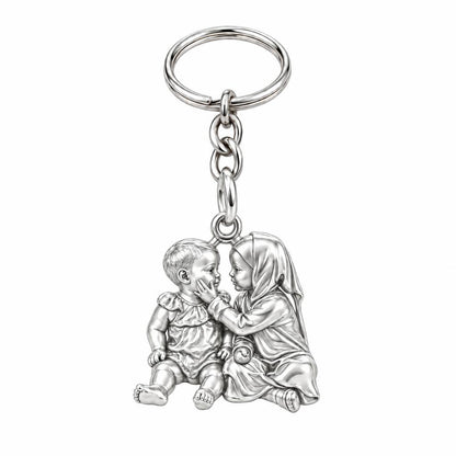 Tender Sibling Bond Charm Keychain – silver, front view