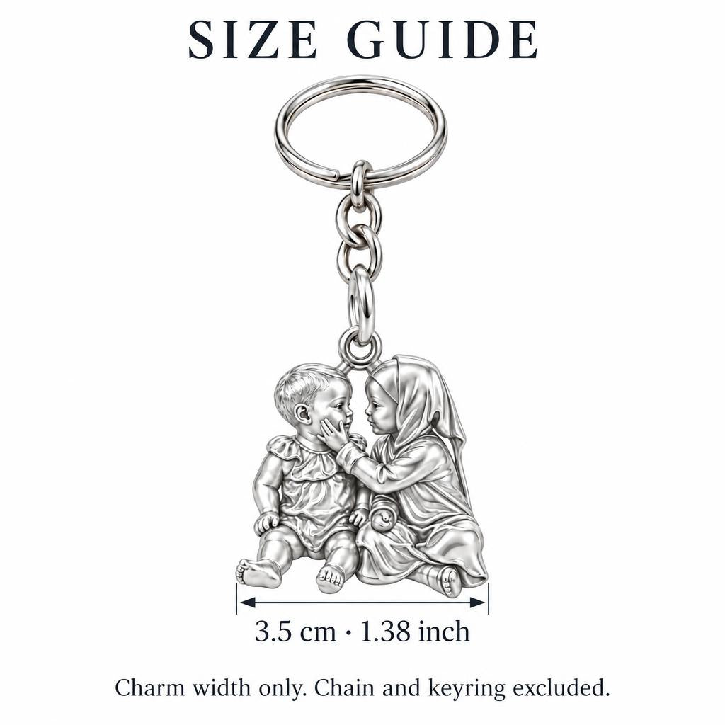 Tender Sibling Bond Charm Keychain – size guide, 3.5 cm (1.38 in) charm, chain and keyring excluded