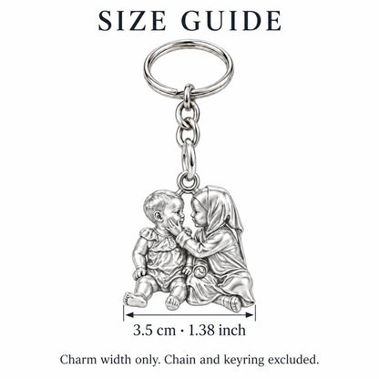 Tender Sibling Bond Charm Keychain – size guide, 3.5 cm (1.38 in) charm, chain and keyring excluded