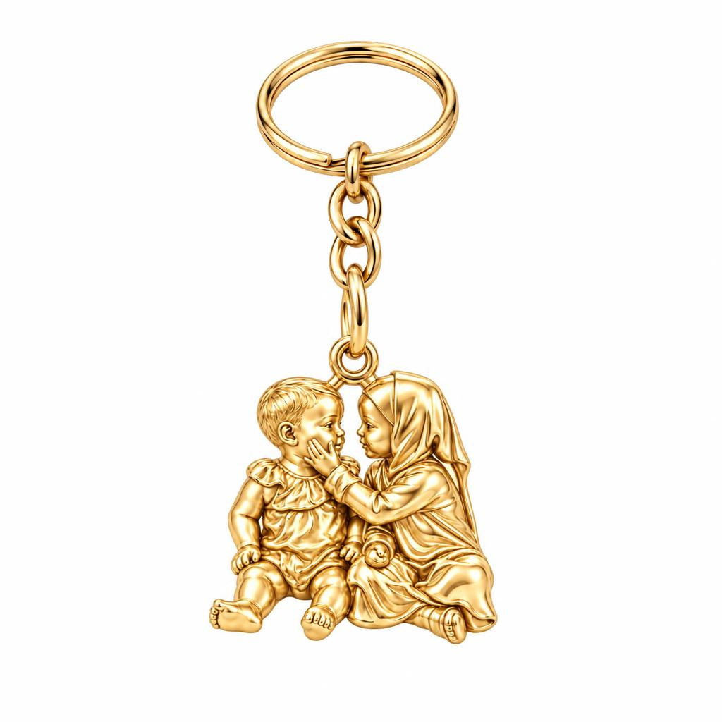 Tender Sibling Bond Charm Keychain – 18K gold, front view