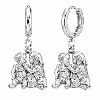 Tender Sibling Bond Huggie Charm Earrings – silver, front view