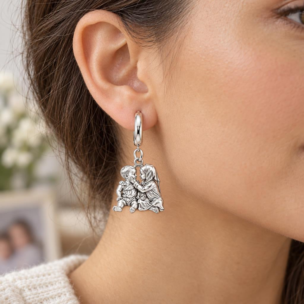 Tender Sibling Bond Huggie Charm Earrings – worn / in use