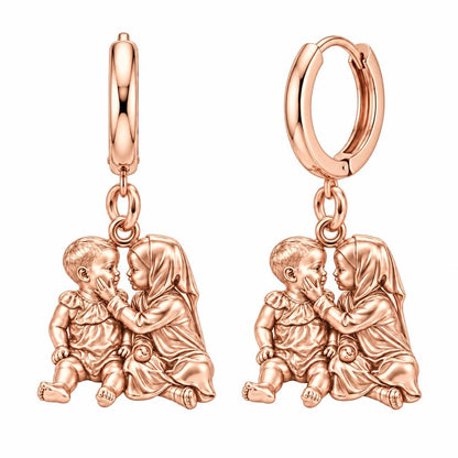 Tender Sibling Bond Huggie Charm Earrings – rose gold, front view
