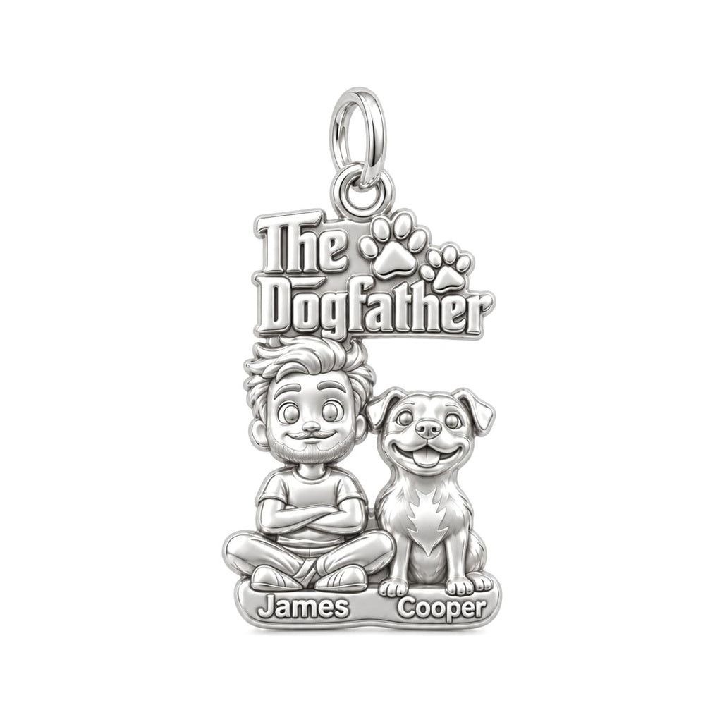 The Dogfather Best Buds Charm Bracelet – Personalized Dad Gift – silver plated 3 cm charm, front view
