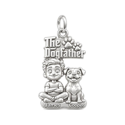 The Dogfather Best Buds Charm Bracelet – Personalized Dad Gift – silver plated 3 cm charm, front view