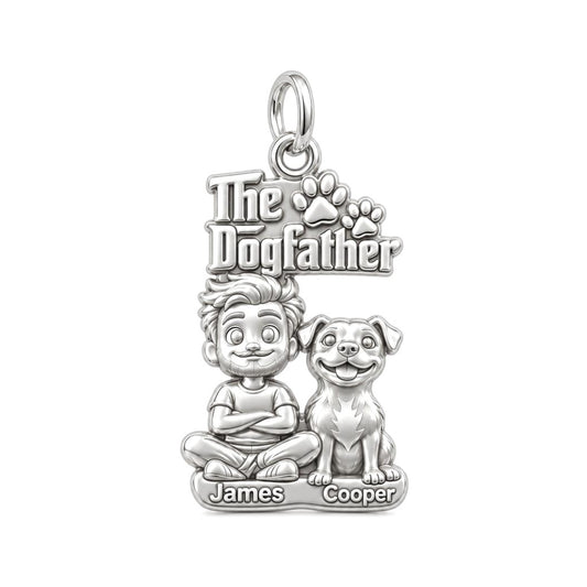 The Dogfather Best Buds Charm Bracelet – Personalized Dad Gift – silver plated 3 cm charm, front view