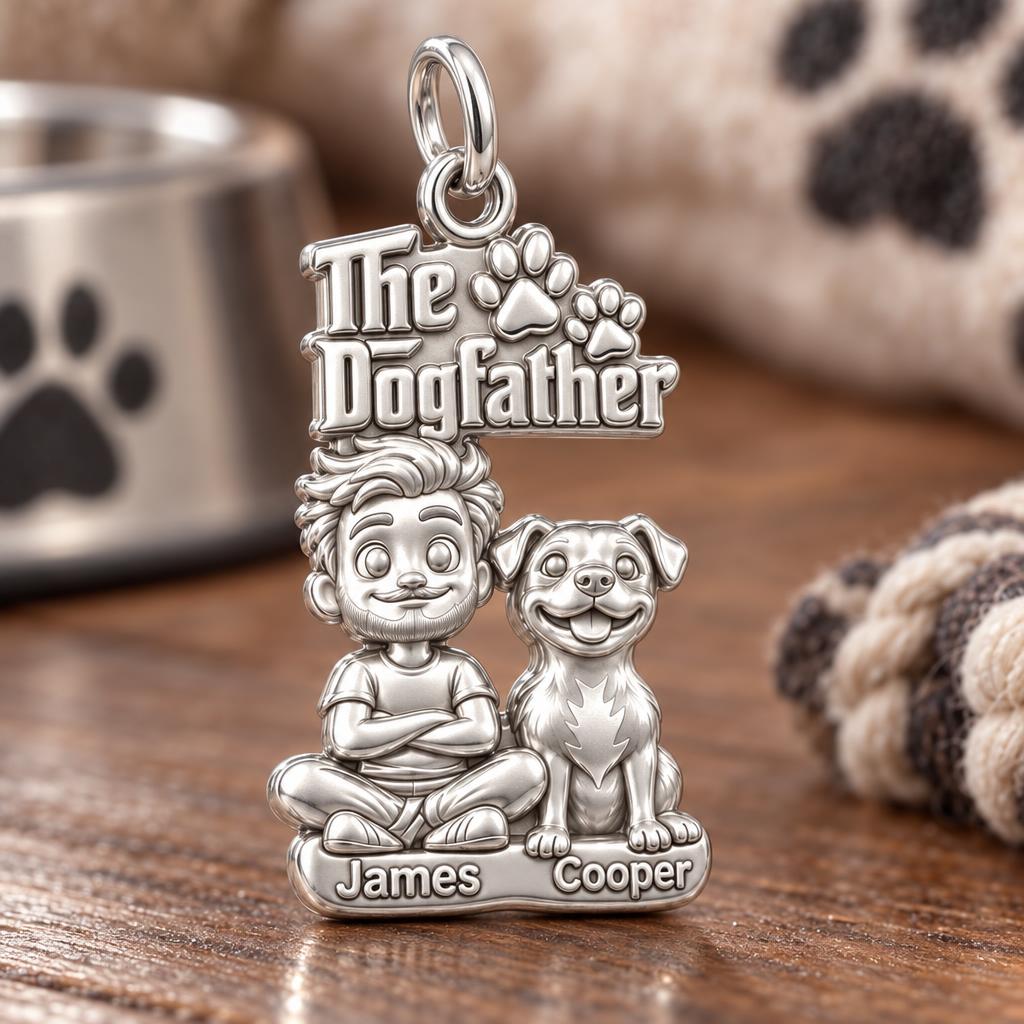 The Dogfather Best Buds Charm Bracelet – Personalized Dad Gift – macro detail of the charm