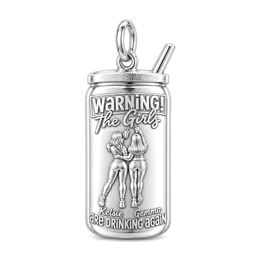 The Girls Drinking Again Charm Bracelet – Personalized Bestie Gift – silver plated 3 cm charm, front view