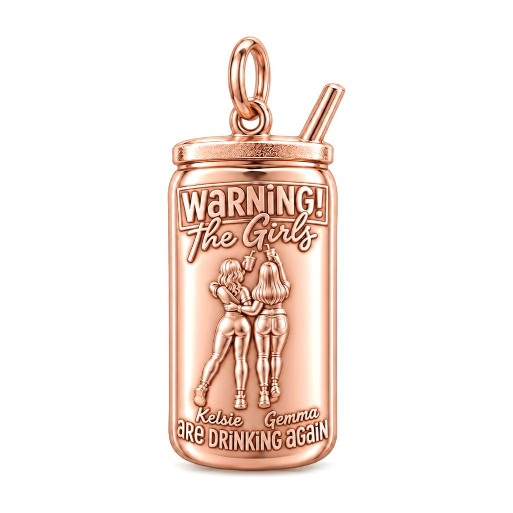 The Girls Drinking Again Charm Bracelet – Personalized Bestie Gift – rose gold 3 cm charm, front view