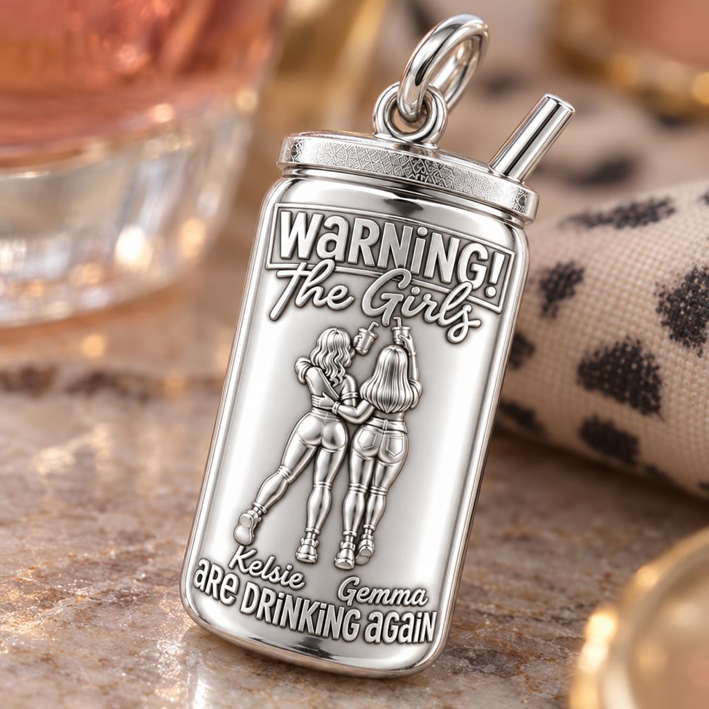 The Girls Drinking Again Charm Bracelet – Personalized Bestie Gift – macro detail of the charm