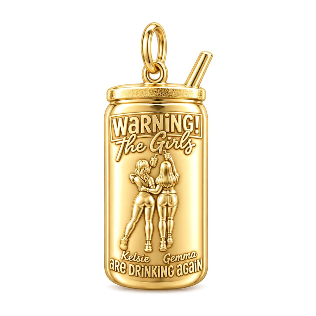 The Girls Drinking Again Charm Bracelet – Personalized Bestie Gift – 18K gold plated 3 cm charm, front view