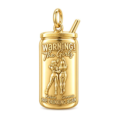 The Girls Drinking Again Charm Bracelet – Personalized Bestie Gift – 18K gold plated 3 cm charm, front view