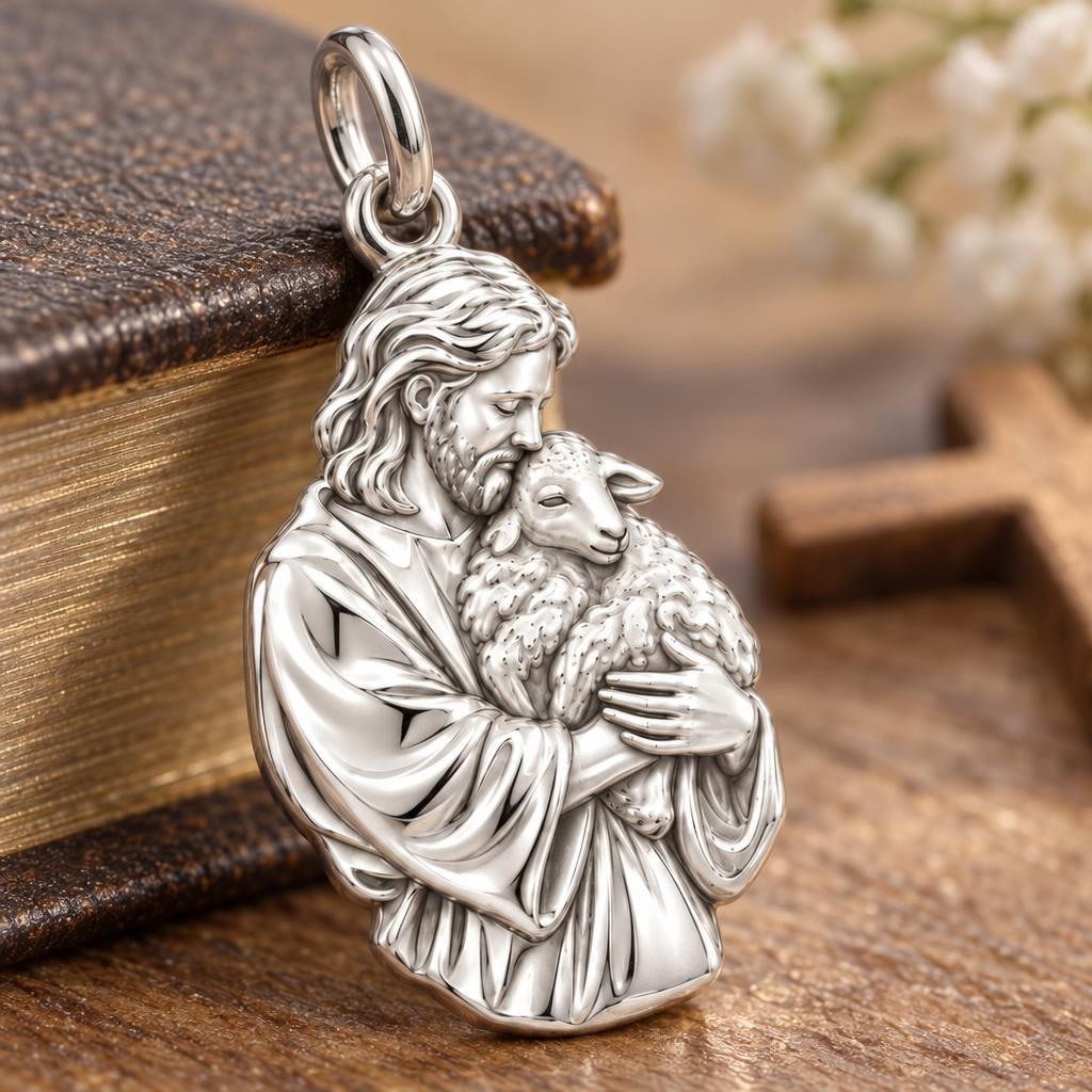The Good Shepherd Charm Bracelet – Personalized Priest Gift – macro detail of the charm
