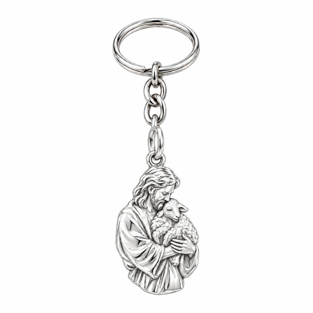 The Good Shepherd Charm Keychain – silver, front view
