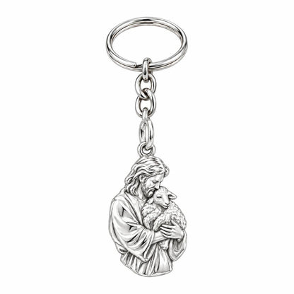 The Good Shepherd Charm Keychain – silver, front view