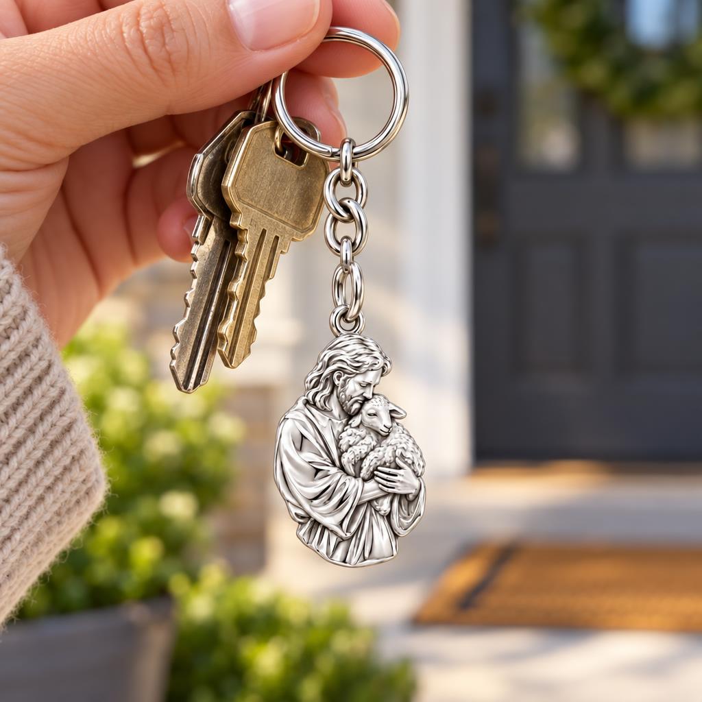 The Good Shepherd Charm Keychain – worn / in use