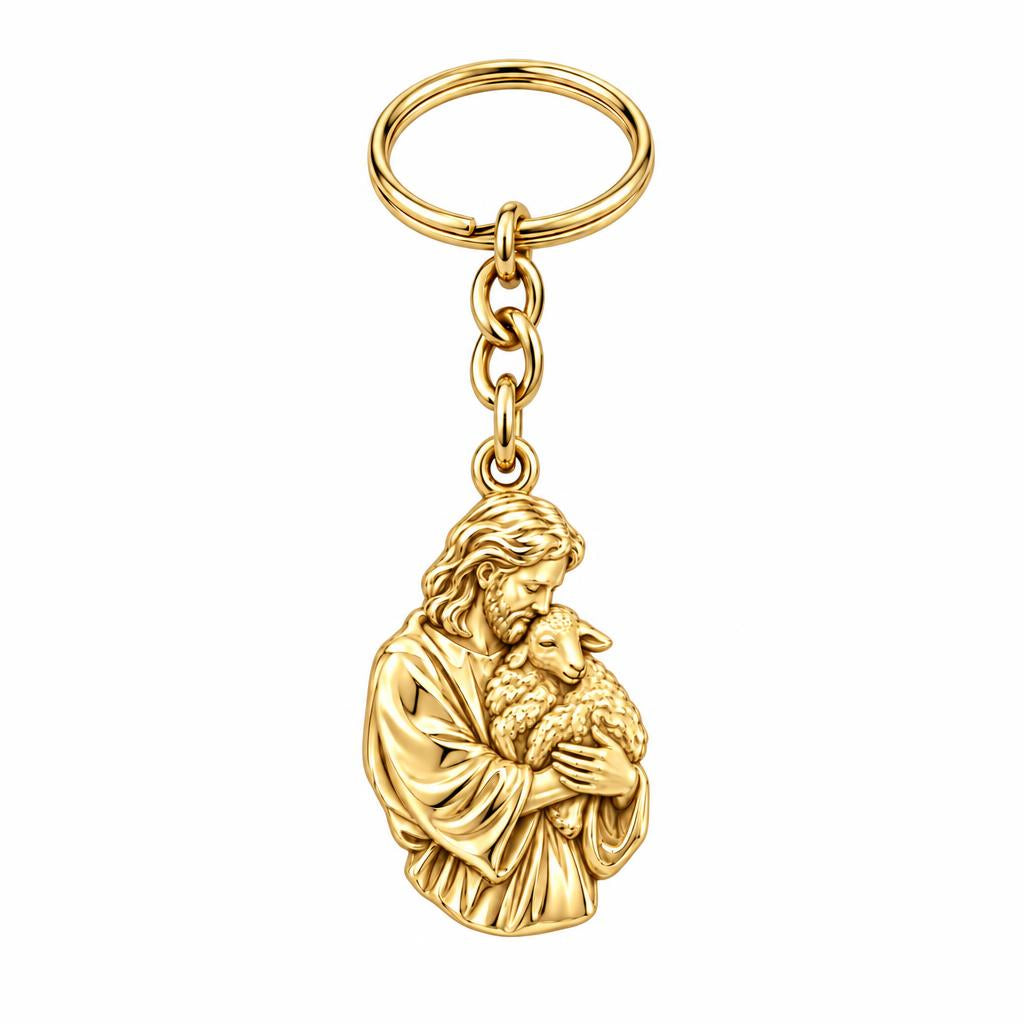 The Good Shepherd Charm Keychain – 18K gold, front view