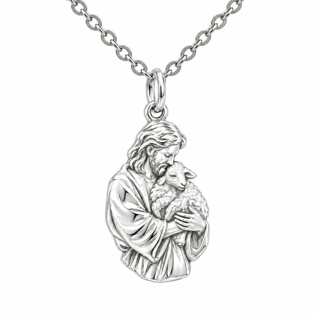 The Good Shepherd Charm Necklace Set – silver, front view