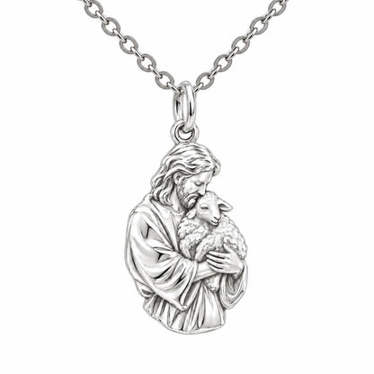 The Good Shepherd Charm Necklace Set – silver, front view