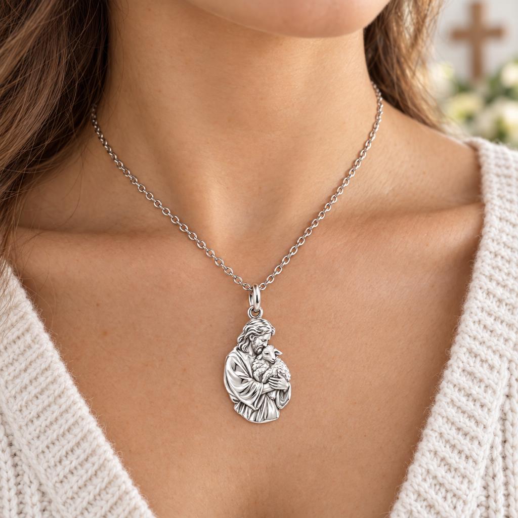 The Good Shepherd Charm Necklace Set – worn / in use