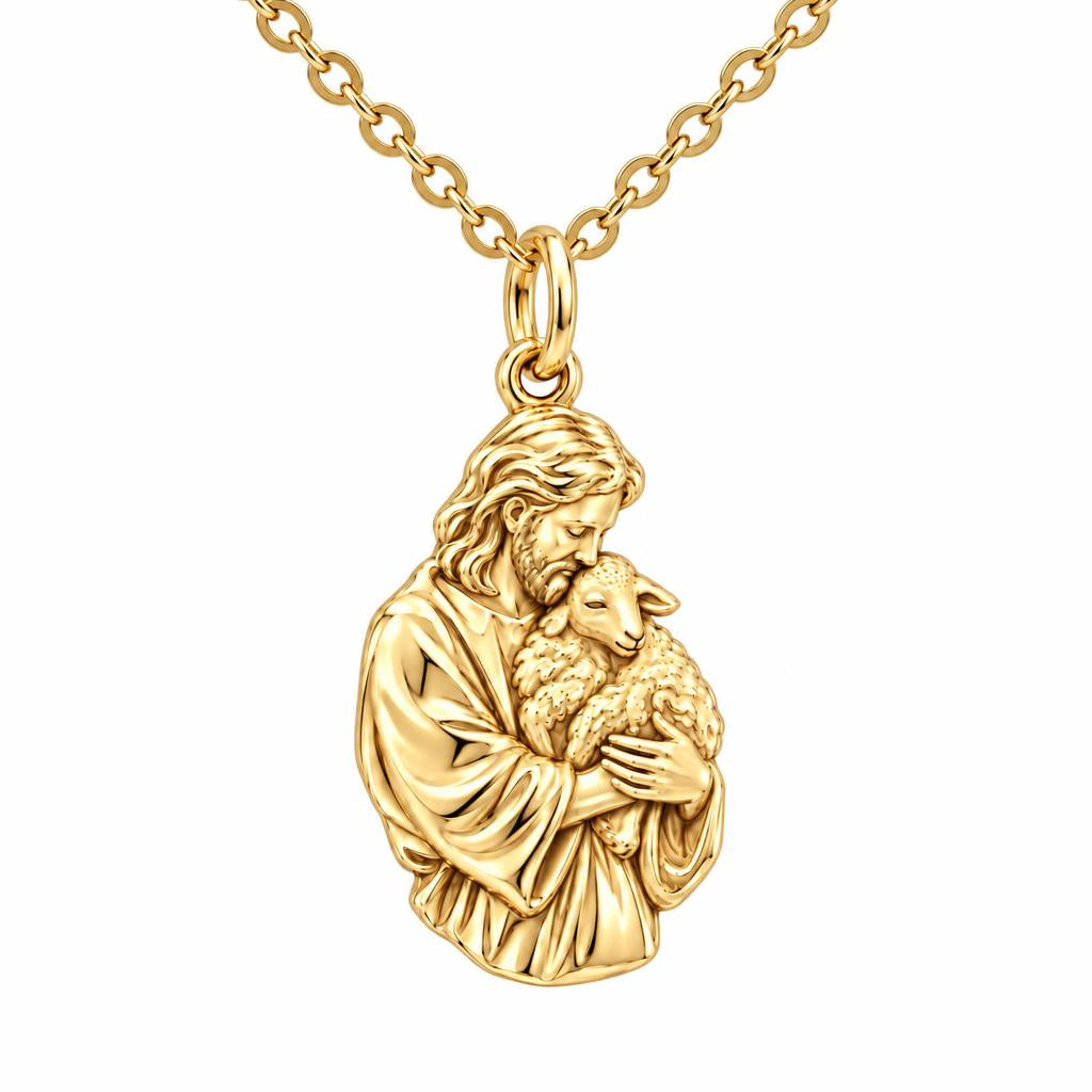The Good Shepherd Charm Necklace Set – 18K gold, front view