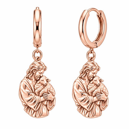 The Good Shepherd Huggie Charm Earrings – rose gold, front view