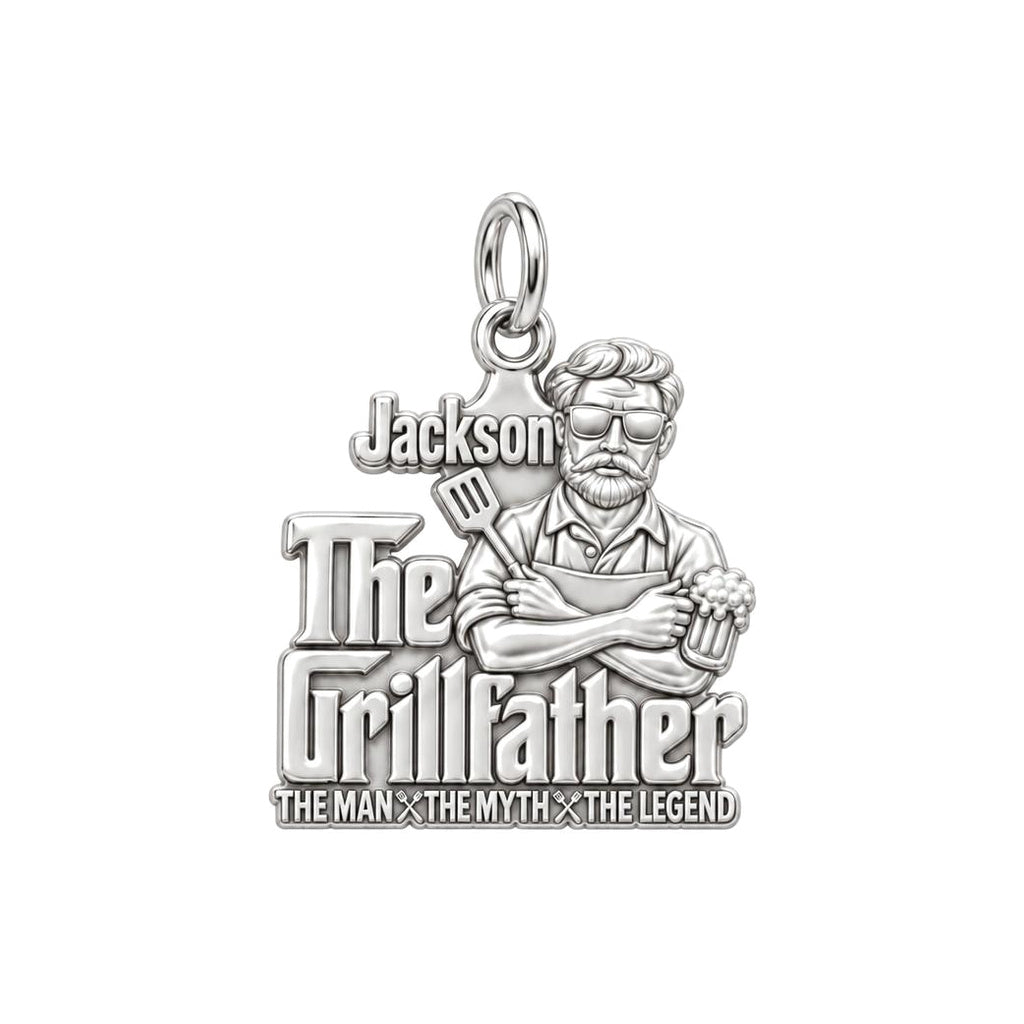 The Grillfather Charm Bracelet – Personalized Dad Gift – silver plated 3 cm charm, front view
