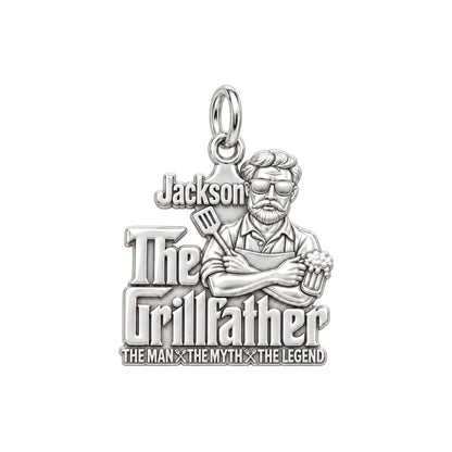 The Grillfather Charm Bracelet – Personalized Dad Gift – silver plated 3 cm charm, front view