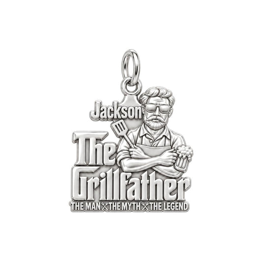 The Grillfather Charm Bracelet – Personalized Dad Gift – silver plated 3 cm charm, front view