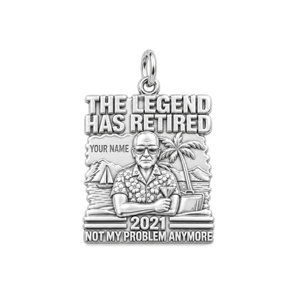 The Retired Legend Charm Bracelet – Personalized Retiree Gift – silver plated 3 cm charm, front view