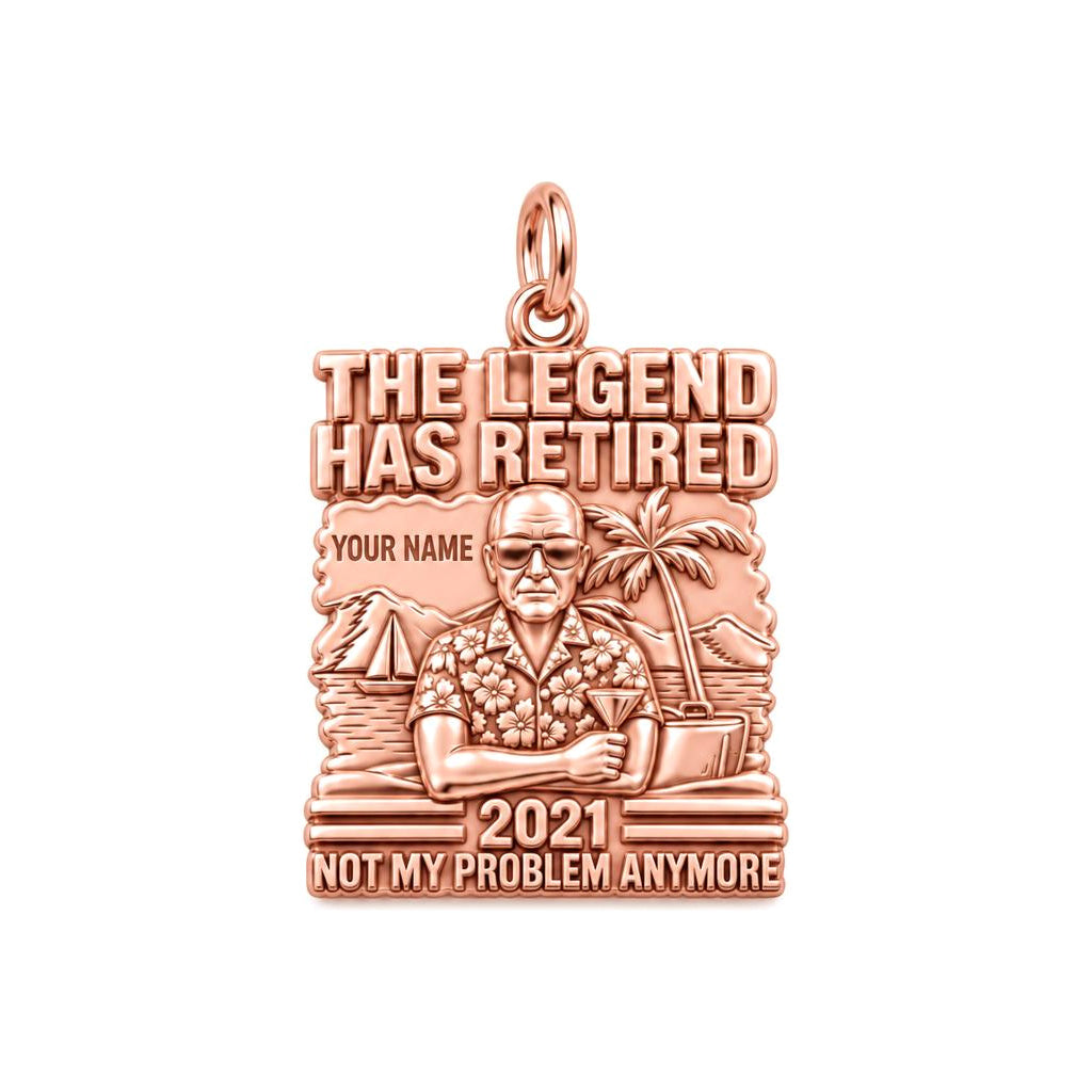 The Retired Legend Charm Bracelet – Personalized Retiree Gift – rose gold 3 cm charm, front view