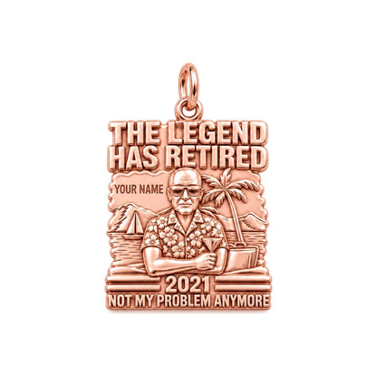 The Retired Legend Charm Bracelet – Personalized Retiree Gift – rose gold 3 cm charm, front view