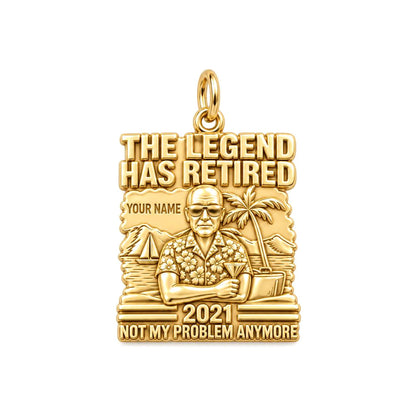 The Retired Legend Charm Bracelet – Personalized Retiree Gift – 18K gold plated 3 cm charm, front view