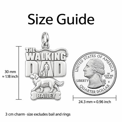 The Walking Dad Charm Bracelet – Personalized Dad Gift – size guide, 3 cm charm next to a quarter