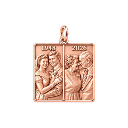 Then and Now Anniversary Charm Bracelet – Personalized Couple Gift – rose gold charm, front view