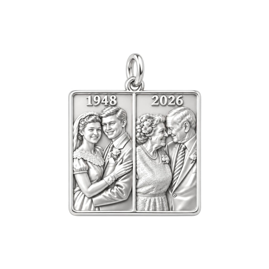 Then and Now Anniversary Charm Bracelet – Personalized Couple Gift – silver charm, front view