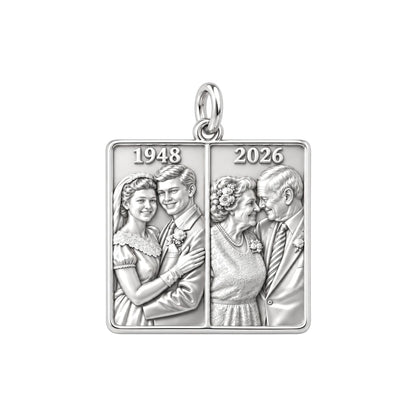 Then and Now Anniversary Charm Bracelet – Personalized Couple Gift – silver charm, front view