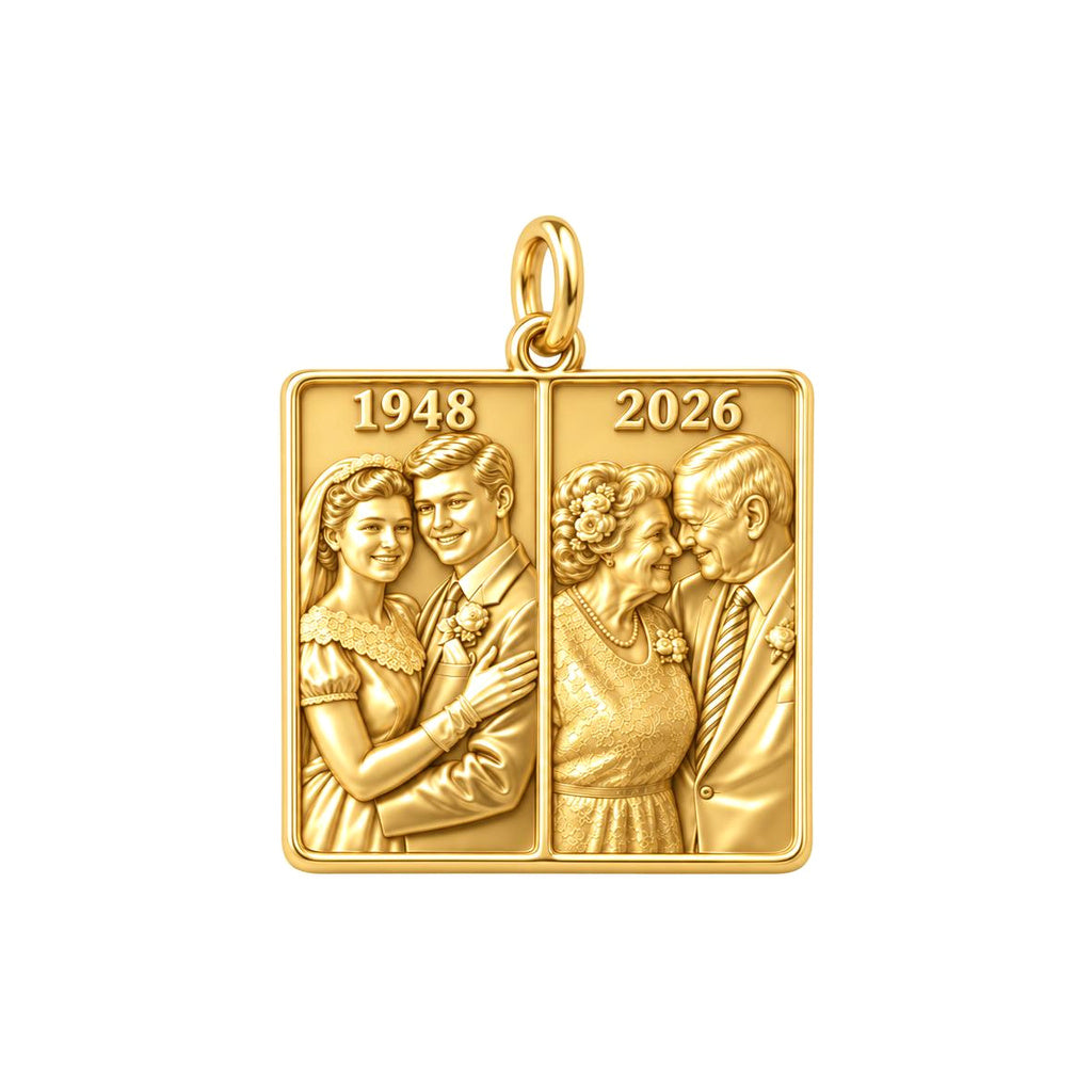 Then and Now Anniversary Charm Bracelet – Personalized Couple Gift – 18K gold charm, front view