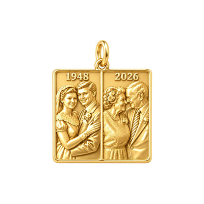 Then and Now Anniversary Charm Bracelet – Personalized Couple Gift – 18K gold charm, front view