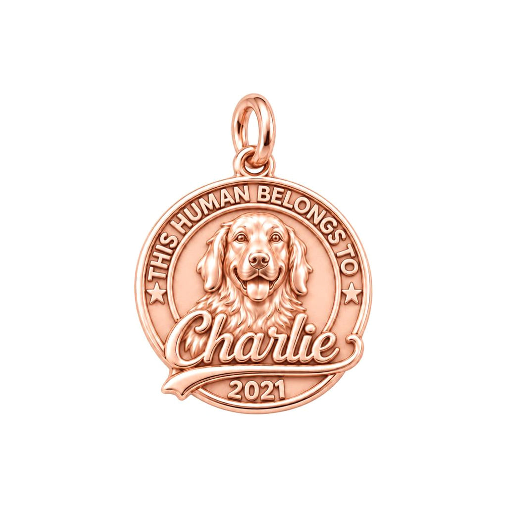 This Human Belongs To Charm Bracelet – Personalized Dog Mom Gift – rose gold 3 cm charm, front view