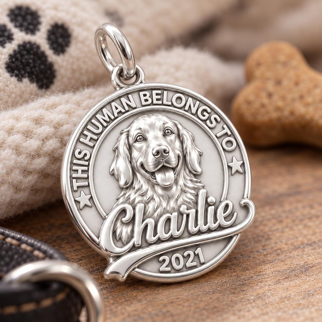 This Human Belongs To Charm Bracelet – Personalized Dog Mom Gift – macro detail of the charm