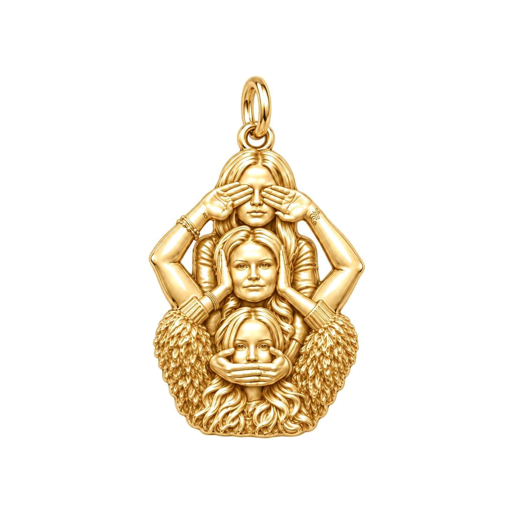 Three Wise Sisters Charm Bracelet – Personalized Bestie Gift – 18K gold charm, front view