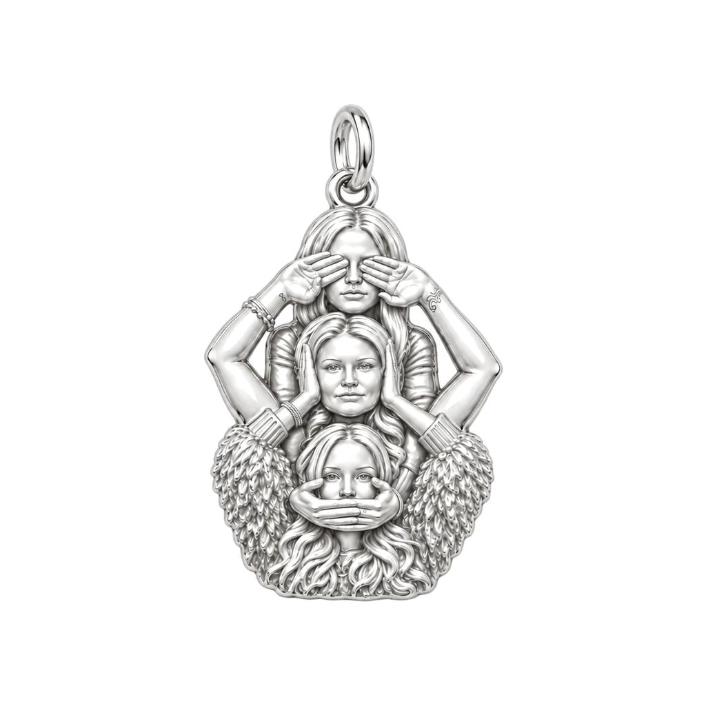 Three Wise Sisters Charm Bracelet – Personalized Bestie Gift – silver charm, front view