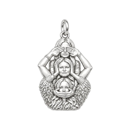 Three Wise Sisters Charm Bracelet – Personalized Bestie Gift – silver charm, front view