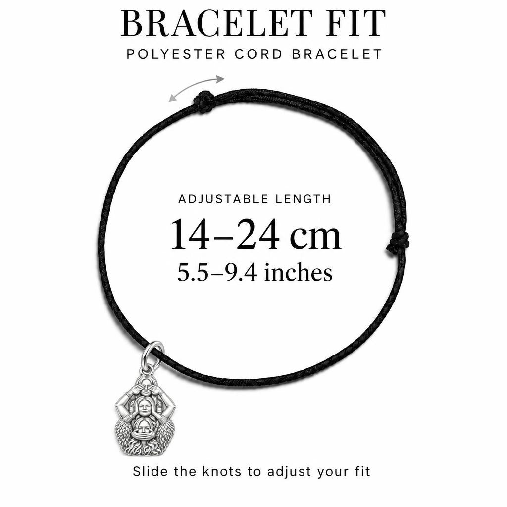 Three Wise Sisters Charm Bracelet – Personalized Bestie Gift – adjustable black cord bracelet, 14–24 cm